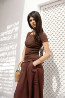 Ribbed Square Neck Basic top -BROWN