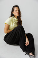 COMFY MELTON WIDE LEG PANTS - BLACK