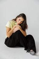 COMFY MELTON WIDE LEG PANTS - BLACK