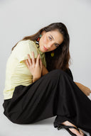 COMFY MELTON WIDE LEG PANTS - BLACK