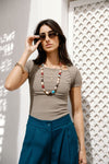 Ribbed Square Neck Basic top - Greige
