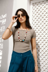 Ribbed Square Neck Basic top - Greige