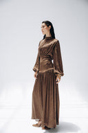 SOFT SATIN DRESS -BROWN