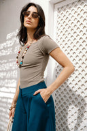Ribbed Square Neck Basic top - Greige