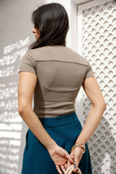 Ribbed Square Neck Basic top - Greige
