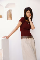 Ribbed Square Neck Basic top -MAROON