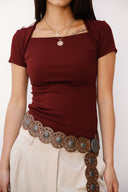 Ribbed Square Neck Basic top -MAROON