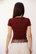 Ribbed Square Neck Basic top -MAROON