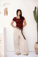 Ribbed Square Neck Basic top -MAROON