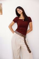 Ribbed Square Neck Basic top -MAROON
