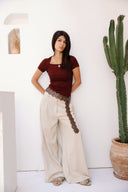 Ribbed Square Neck Basic top -MAROON