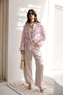 STRIPED TIE-FRONT SHIRT - PINK