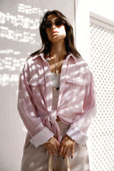 STRIPED TIE-FRONT SHIRT - PINK