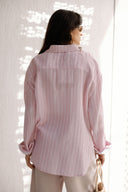 STRIPED TIE-FRONT SHIRT - PINK