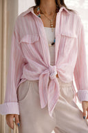 STRIPED TIE-FRONT SHIRT - PINK