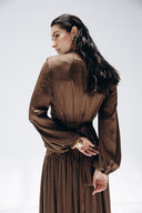 SOFT SATIN DRESS -BROWN
