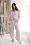 STRIPED TIE-FRONT SHIRT - PINK