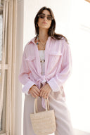 STRIPED TIE-FRONT SHIRT - PINK