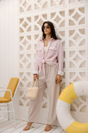 STRIPED TIE-FRONT SHIRT - PINK