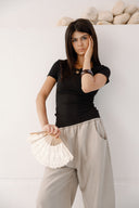 Ribbed Square Neck Basic top -BLACK