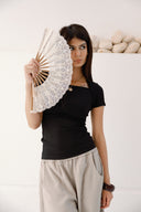 Ribbed Square Neck Basic top -BLACK
