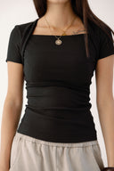 Ribbed Square Neck Basic top -BLACK