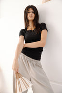 Ribbed Square Neck Basic top -BLACK