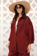 ZIP OVERSIZED SHIRT -MAROON