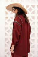 ZIP OVERSIZED SHIRT -MAROON