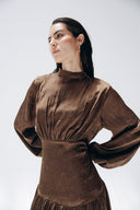 SOFT SATIN DRESS -BROWN