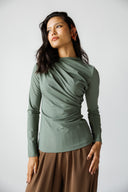 DRAPED ELEGANCE TOP -OLIVE