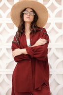 ZIP OVERSIZED SHIRT -MAROON