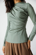 DRAPED ELEGANCE TOP -OLIVE