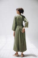 SCARLET ELEGANCE LINEN DRESS -OLIVE