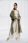 CRINKLE EMBROIDERY LONG CARDIGAN -OLIVE
