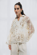 V-Neck Sequin BLOUSE -Beige