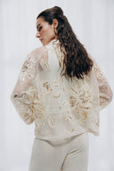 V-Neck Sequin BLOUSE -Beige