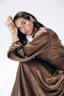 SOFT SATIN DRESS -BROWN