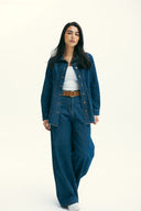 FITTED DENIM SHIRT -Dark Blue