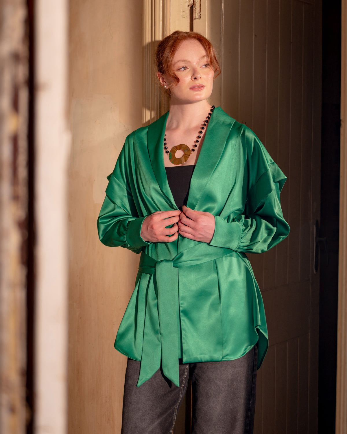 SATIN CARDIGAN -GREEN