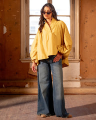PLAIN OVERSIZED COTTON BLOUSE-MUSTARD