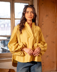 PLAIN OVERSIZED COTTON BLOUSE-MUSTARD