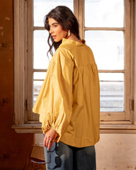 PLAIN OVERSIZED COTTON BLOUSE-MUSTARD