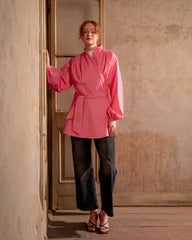 WRAPPED COTTON BLOUSE -FOSHIA