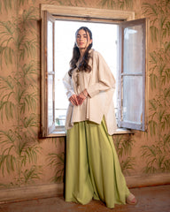 LINEN WIDE LEG PANTS-LEMON