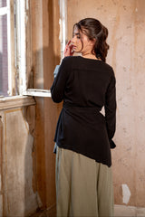 HIGH LOW LINEN BLOUSE-BLACK