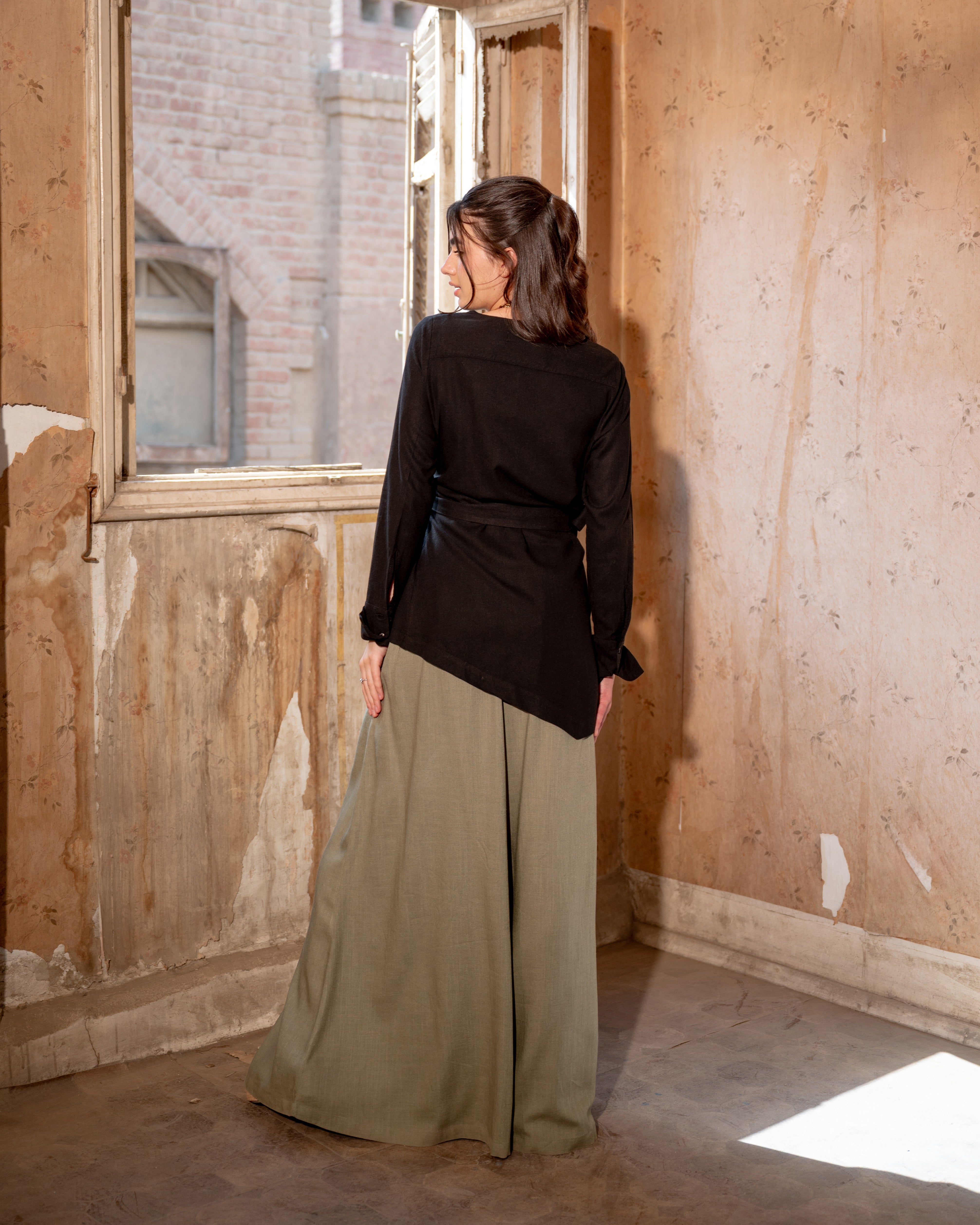 HIGH WAIST WIDE LEG PANTS-OLIVE