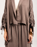 COMFY LINEN BLOUSE -BROWN