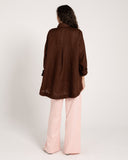 PURE LINEN OVERSIZED SHIRT -BROWN