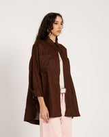 PURE LINEN OVERSIZED SHIRT -BROWN